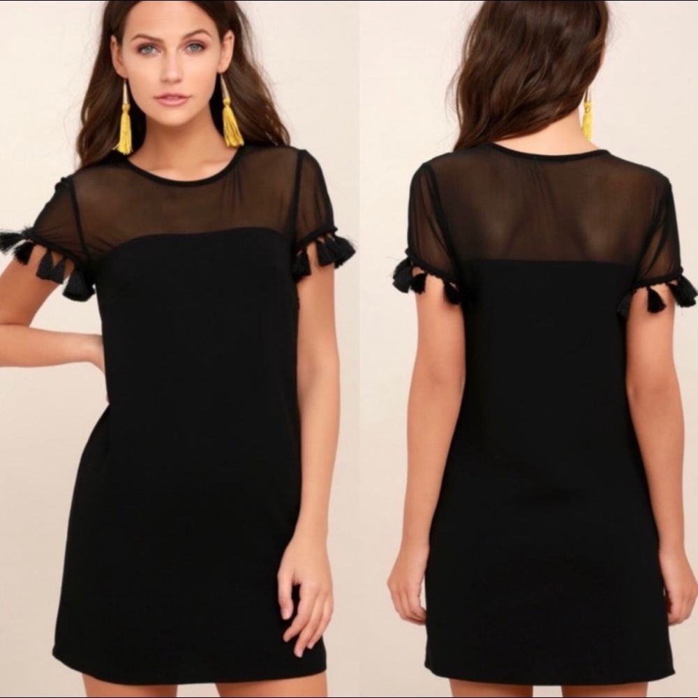 Black lulus dress w/tassel sleeve